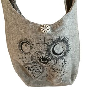 Lakhays Gray Celestial Print Boho Canvas Shoulder Bag